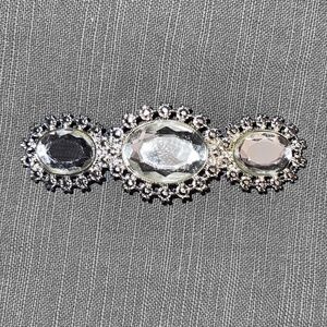 Triple Clear Rhinestone Oval Large Spring Barrette